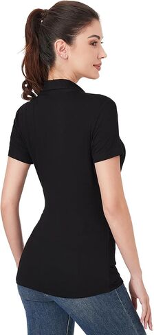 AmélieBoutik Women Casual V Neck Wrap Top Ruched Short Sleeve Office Dressy Blouse Top Asymmetrical Elegant Shirts in Kuwait