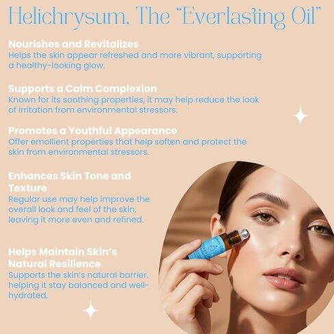 Helichrysum Essential Oil 10ml Roll-On Helichrysum Gymnocephalum & Organic MCT Coconut Oil Face & Body Moisturizer, Skin Healing, Bruises, Winkles Beauty Glow in Saudi Arabia