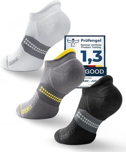 Juclise Coolmax Bamboo Viscose Compression Tab Running No Show Socks Men Moisture Wicking Cushioned Anti-Blister (US, Alpha, Large, Regular, Regular,Classic Black+Glacier White+Midnight Grey) in Saudi Arabia