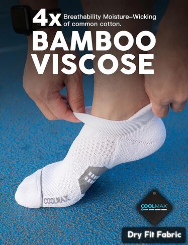 Juclise Coolmax Bamboo Viscose Compression Tab Running No Show Socks Men Moisture Wicking Cushioned Anti-Blister (US, Alpha, Large, Regular, Regular,Classic Black+Glacier White+Midnight Grey) in Saudi Arabia