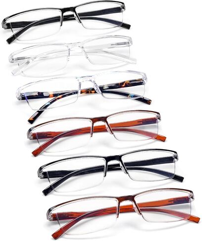 6 pack Reading Glasses Men Spring Hinge Blue Light Blocking Half Frame Ultra-Light Readers Comfortable Fit with TR90 in Saudi Arabia