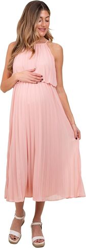 PinkBlush Pleated Woven Maternity Midi Dress in Saudi Arabia