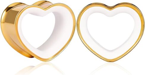 2PCS Heart Double Flared Ear Gauges Plugs, Hypoallergenic 316 Stainless Steel Two-Tone Ear Tunnels Expanders Stretchers Body Piercing Jewelry(8mm-16mm) in Saudi Arabia