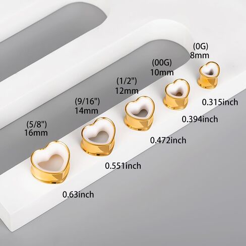 2PCS Heart Double Flared Ear Gauges Plugs, Hypoallergenic 316 Stainless Steel Two-Tone Ear Tunnels Expanders Stretchers Body Piercing Jewelry(8mm-16mm) in Saudi Arabia