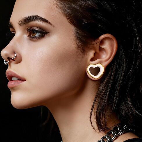 2PCS Heart Double Flared Ear Gauges Plugs, Hypoallergenic 316 Stainless Steel Two-Tone Ear Tunnels Expanders Stretchers Body Piercing Jewelry(8mm-16mm) in Saudi Arabia