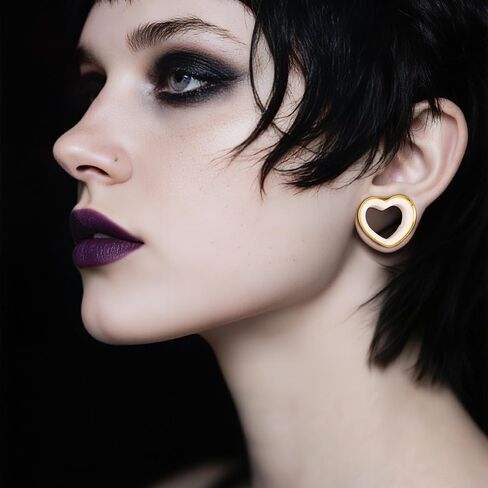 2PCS Heart Double Flared Ear Gauges Plugs, Hypoallergenic 316 Stainless Steel Two-Tone Ear Tunnels Expanders Stretchers Body Piercing Jewelry(8mm-16mm) in Saudi Arabia