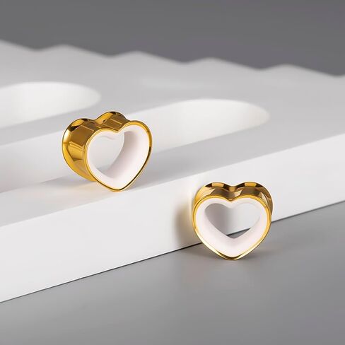 2PCS Heart Double Flared Ear Gauges Plugs, Hypoallergenic 316 Stainless Steel Two-Tone Ear Tunnels Expanders Stretchers Body Piercing Jewelry(8mm-16mm) in Saudi Arabia