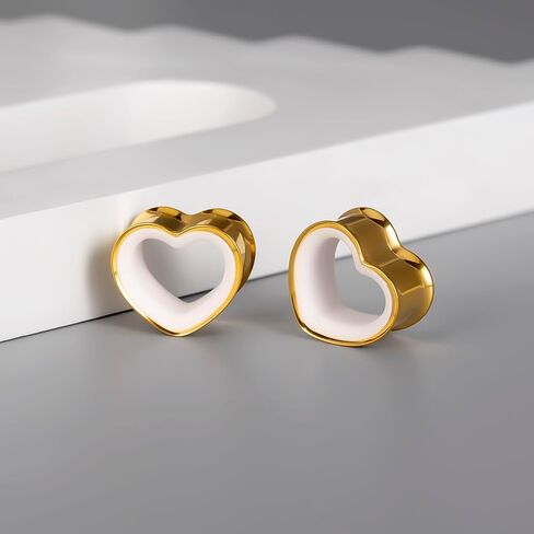 2PCS Heart Double Flared Ear Gauges Plugs, Hypoallergenic 316 Stainless Steel Two-Tone Ear Tunnels Expanders Stretchers Body Piercing Jewelry(8mm-16mm) in Saudi Arabia