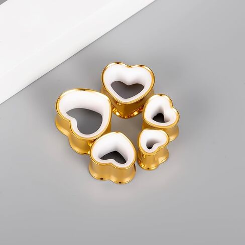2PCS Heart Double Flared Ear Gauges Plugs, Hypoallergenic 316 Stainless Steel Two-Tone Ear Tunnels Expanders Stretchers Body Piercing Jewelry(8mm-16mm) in Saudi Arabia