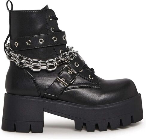 Dolls Kill Bad Girl Blues Platform Boots by Current Mood - Vegan Leather Boots with Buckles & Chain Link for Edgy Streetwear in Saudi Arabia