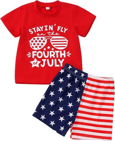 Toddler Boy 4th of July Outfit Short Sleeve T-shirt Top Casual Shorts Boys Independence Day Outfits in Saudi Arabia