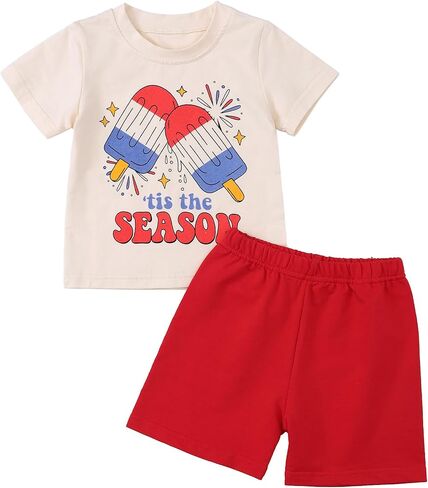 Toddler Boy 4th of July Outfit Short Sleeve T-shirt Top Casual Shorts Boys Independence Day Outfits in Saudi Arabia