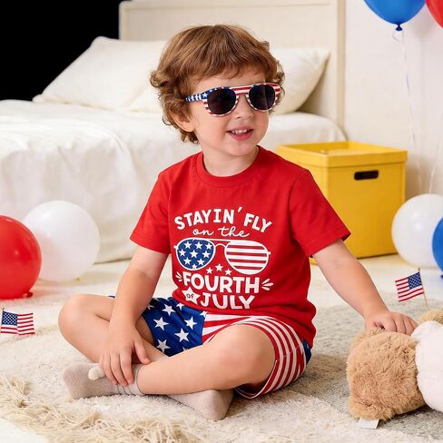 Toddler Boy 4th of July Outfit Short Sleeve T-shirt Top Casual Shorts Boys Independence Day Outfits in Saudi Arabia