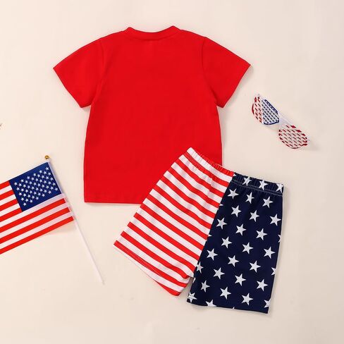 Toddler Boy 4th of July Outfit Short Sleeve T-shirt Top Casual Shorts Boys Independence Day Outfits in Saudi Arabia