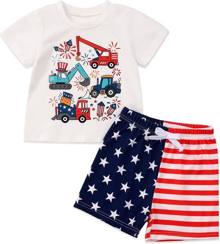 Toddler Boy 4th of July Outfit Short Sleeve T-shirt Top Casual Shorts Boys Independence Day Outfits in Saudi Arabia