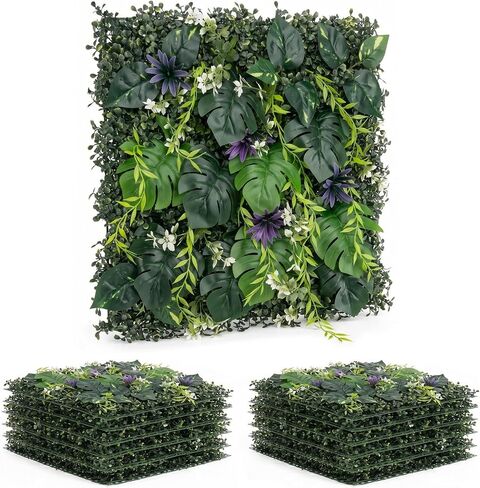 12pcs Artificial Grass Wall Panels, Boxwood Tropical Leaves UV Protected Faux Greenery Hedge, Privacy Fence Screen, Grass Backdrop for Outdoor Indoor Garden Birthday Wedding Wall Decor 20'' x 20'' in Saudi Arabia