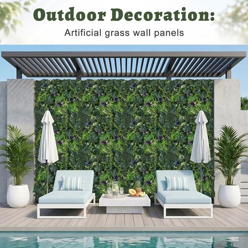 12pcs Artificial Grass Wall Panels, Boxwood Tropical Leaves UV Protected Faux Greenery Hedge, Privacy Fence Screen, Grass Backdrop for Outdoor Indoor Garden Birthday Wedding Wall Decor 20'' x 20'' in Saudi Arabia
