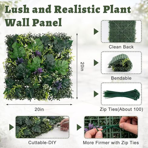 12pcs Artificial Grass Wall Panels, Boxwood Tropical Leaves UV Protected Faux Greenery Hedge, Privacy Fence Screen, Grass Backdrop for Outdoor Indoor Garden Birthday Wedding Wall Decor 20'' x 20'' in Saudi Arabia