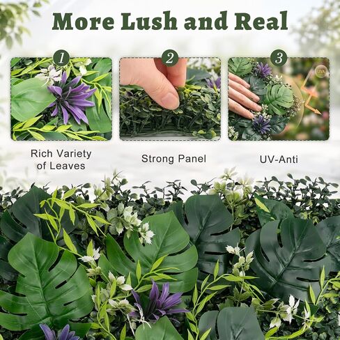 12pcs Artificial Grass Wall Panels, Boxwood Tropical Leaves UV Protected Faux Greenery Hedge, Privacy Fence Screen, Grass Backdrop for Outdoor Indoor Garden Birthday Wedding Wall Decor 20'' x 20'' in Saudi Arabia