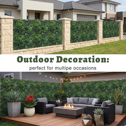12pcs Artificial Grass Wall Panels, Boxwood Tropical Leaves UV Protected Faux Greenery Hedge, Privacy Fence Screen, Grass Backdrop for Outdoor Indoor Garden Birthday Wedding Wall Decor 20'' x 20'' in Saudi Arabia