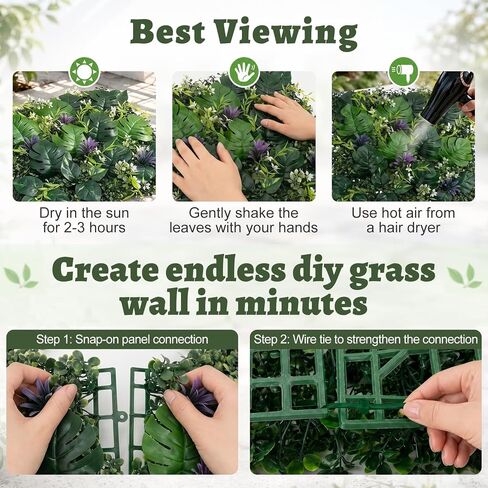 12pcs Artificial Grass Wall Panels, Boxwood Tropical Leaves UV Protected Faux Greenery Hedge, Privacy Fence Screen, Grass Backdrop for Outdoor Indoor Garden Birthday Wedding Wall Decor 20'' x 20'' in Saudi Arabia