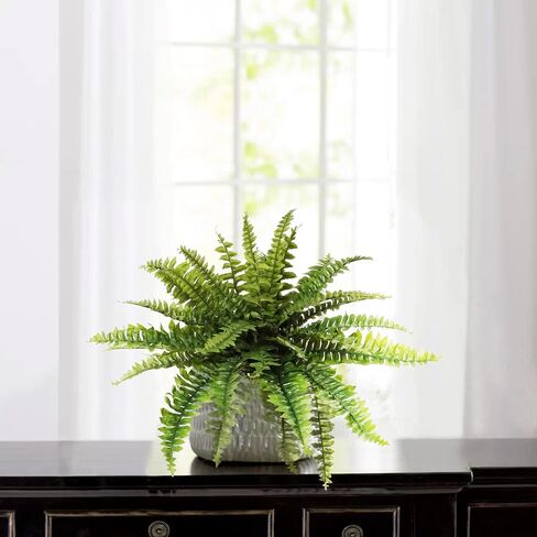 Larksilk 27in Boston Fern, Faux Silk Fern for Home & Covered Porch | Lush 27in artificial Boston fern with full silk fronds for hanging baskets, shelves, porches & covered patios; no care in Kuwait