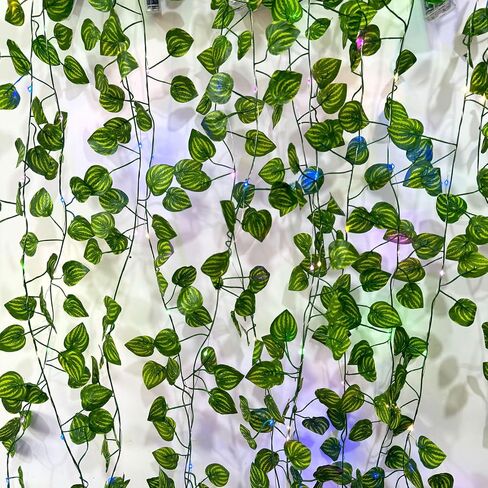 6 Pcs Artificial Hanging Plants Sweet Potato Leaf Vines With 60 Warm Lights, Fake Plant Vine Hanging Garland for Wall, PartyWedding, Home, Kitchen, Indoor and Outdoor Decoration (Creeper Vine Leaves) in Saudi Arabia