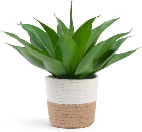 Velener Fake Agave with Woven Cotton Rope Basket, Artificial Plant Outdoor Agave - Fake Sucuulents Plants for Indoor and Outdoor Decor(15 Inch)-1 Pack in Saudi Arabia