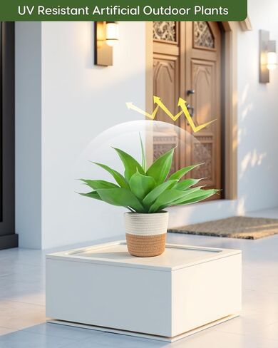 Velener Fake Agave with Woven Cotton Rope Basket, Artificial Plant Outdoor Agave - Fake Sucuulents Plants for Indoor and Outdoor Decor(15 Inch)-1 Pack in Saudi Arabia