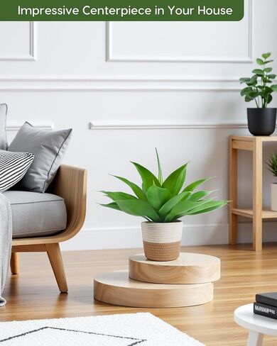 Velener Fake Agave with Woven Cotton Rope Basket, Artificial Plant Outdoor Agave - Fake Sucuulents Plants for Indoor and Outdoor Decor(15 Inch)-1 Pack in Saudi Arabia