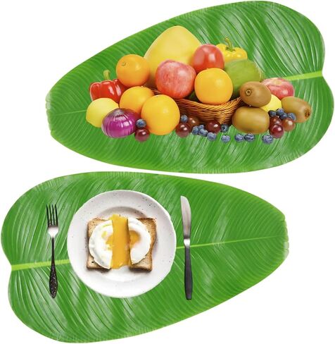 10 Pcs 23 Inch Artificial Banana Leaves Faux Tropical Leaves Hawaiian Luau Banana Leaf Plates in Saudi Arabia