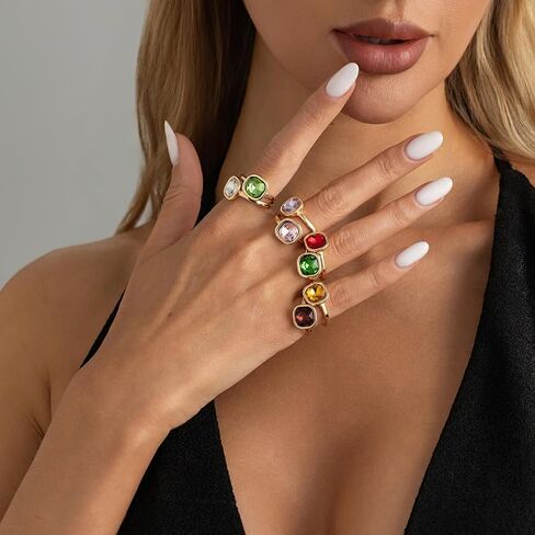 Stackable Colorful Rhinestone Rings Set for Women,Trendy Colored Acrylic Crystal Knuckle Rings,Dainty Birthday Party Prom Jewelry Gift in Saudi Arabia