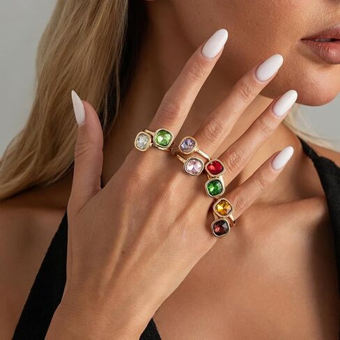 Stackable Colorful Rhinestone Rings Set for Women,Trendy Colored Acrylic Crystal Knuckle Rings,Dainty Birthday Party Prom Jewelry Gift in Saudi Arabia