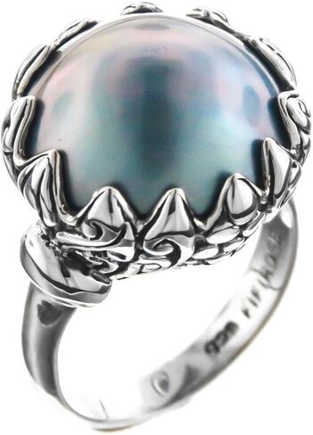 Bali Flower Blue Mabe Cultured Pearl 925 Sterling Silver Ring in Saudi Arabia