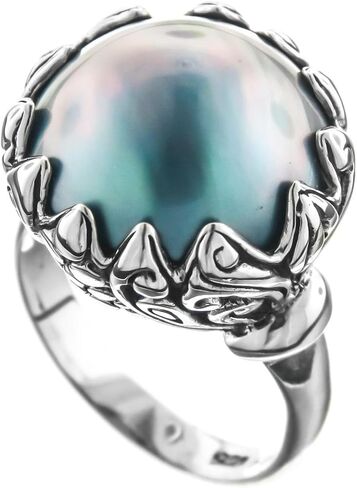 Bali Flower Blue Mabe Cultured Pearl 925 Sterling Silver Ring in Saudi Arabia