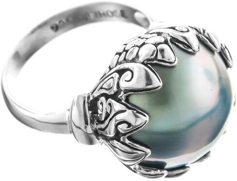 Bali Flower Blue Mabe Cultured Pearl 925 Sterling Silver Ring in Saudi Arabia