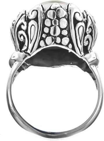 Bali Flower Blue Mabe Cultured Pearl 925 Sterling Silver Ring in Saudi Arabia