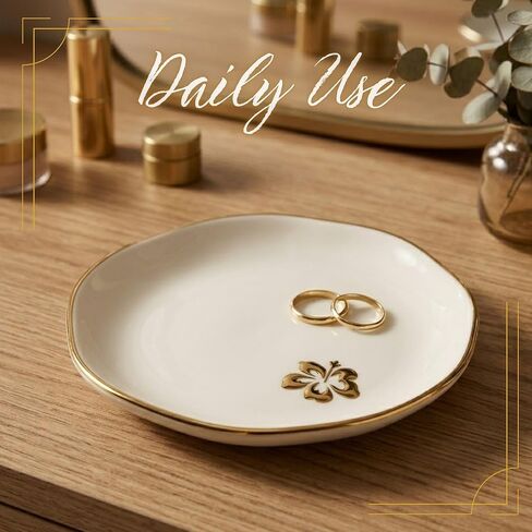 InnoBeta Hibiscus Gifts for Women, Hawaiian Decorative Hibiscus Trinket Dish, 4.75" Handcrafted Ceramic Ring Dish with Gold Trim, Birthday Gifts for Women in Kuwait