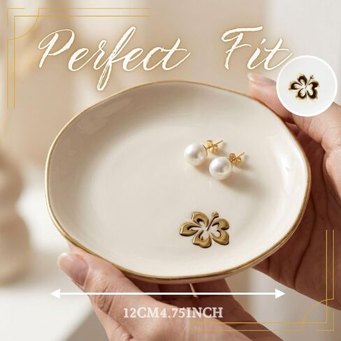 InnoBeta Hibiscus Gifts for Women, Hawaiian Decorative Hibiscus Trinket Dish, 4.75" Handcrafted Ceramic Ring Dish with Gold Trim, Birthday Gifts for Women in Kuwait