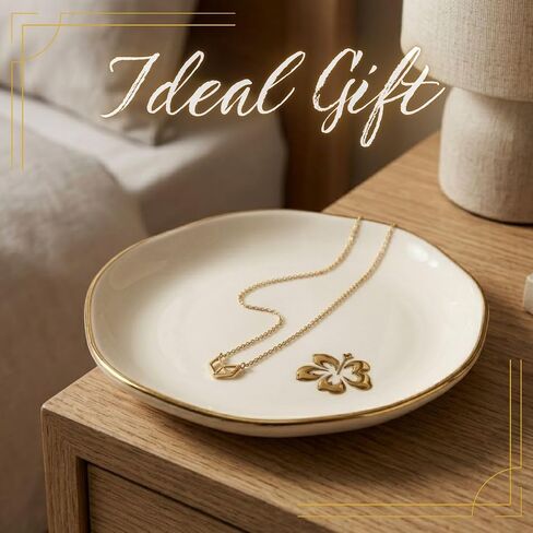 InnoBeta Hibiscus Gifts for Women, Hawaiian Decorative Hibiscus Trinket Dish, 4.75" Handcrafted Ceramic Ring Dish with Gold Trim, Birthday Gifts for Women in Kuwait
