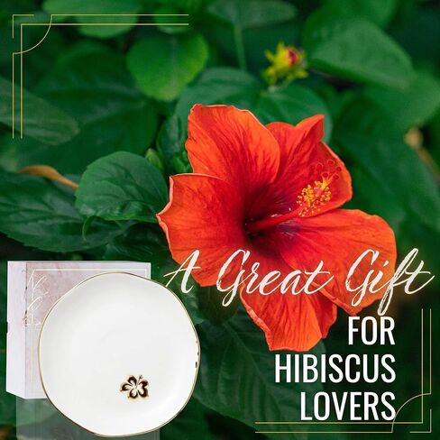 InnoBeta Hibiscus Gifts for Women, Hawaiian Decorative Hibiscus Trinket Dish, 4.75" Handcrafted Ceramic Ring Dish with Gold Trim, Birthday Gifts for Women in Kuwait