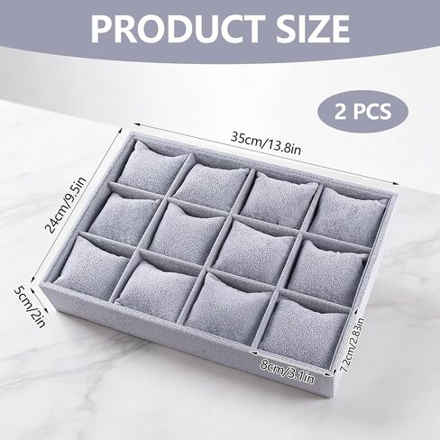 2 Pieces Velvet Watch Tray Jewelry Organizer 12 Grid Stackable Watch Bracelet Bangle Display Holder Adjustable Pillow in Saudi Arabia