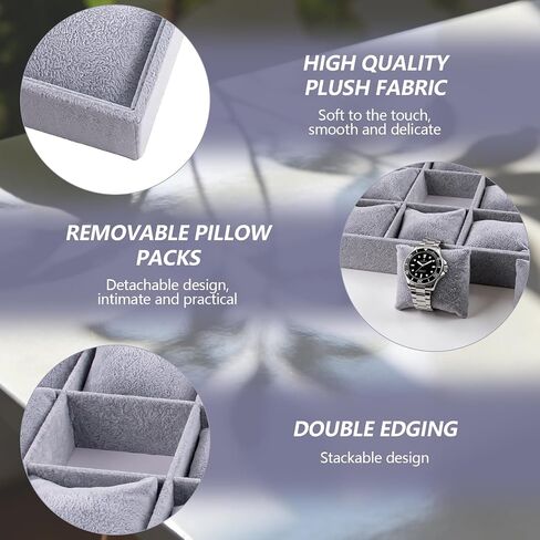 2 Pieces Velvet Watch Tray Jewelry Organizer 12 Grid Stackable Watch Bracelet Bangle Display Holder Adjustable Pillow in Saudi Arabia