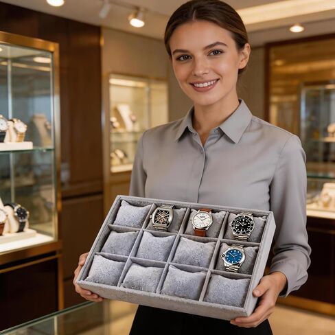 2 Pieces Velvet Watch Tray Jewelry Organizer 12 Grid Stackable Watch Bracelet Bangle Display Holder Adjustable Pillow in Saudi Arabia