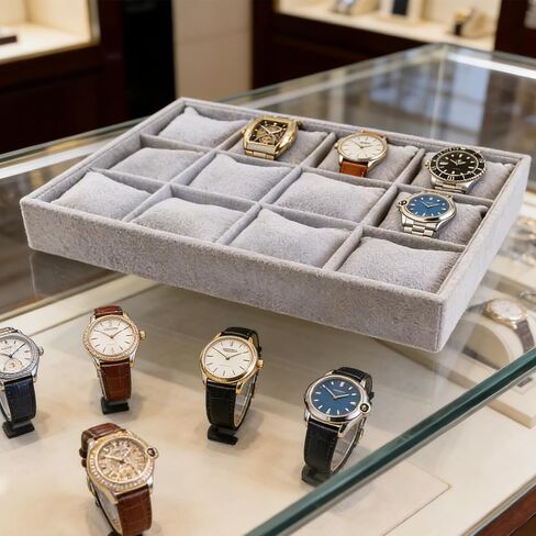 2 Pieces Velvet Watch Tray Jewelry Organizer 12 Grid Stackable Watch Bracelet Bangle Display Holder Adjustable Pillow in Saudi Arabia