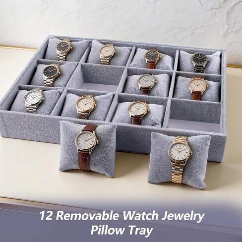 2 Pieces Velvet Watch Tray Jewelry Organizer 12 Grid Stackable Watch Bracelet Bangle Display Holder Adjustable Pillow in Saudi Arabia