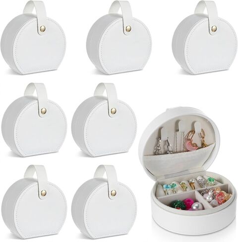 8 Pcs Travel Jewelry Case Set, Mini Leather Bridesmaid Jewelry Organizer Box with Detachable Handle, Small Earring Storage Organizer for Women Girls Proposal Gifts, White PU Compact Storage in Saudi Arabia
