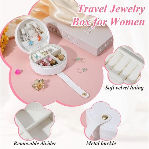 8 Pcs Travel Jewelry Case Set, Mini Leather Bridesmaid Jewelry Organizer Box with Detachable Handle, Small Earring Storage Organizer for Women Girls Proposal Gifts, White PU Compact Storage in Saudi Arabia