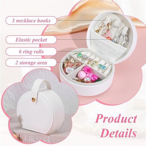 8 Pcs Travel Jewelry Case Set, Mini Leather Bridesmaid Jewelry Organizer Box with Detachable Handle, Small Earring Storage Organizer for Women Girls Proposal Gifts, White PU Compact Storage in Saudi Arabia