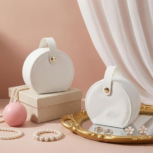 8 Pcs Travel Jewelry Case Set, Mini Leather Bridesmaid Jewelry Organizer Box with Detachable Handle, Small Earring Storage Organizer for Women Girls Proposal Gifts, White PU Compact Storage in Saudi Arabia